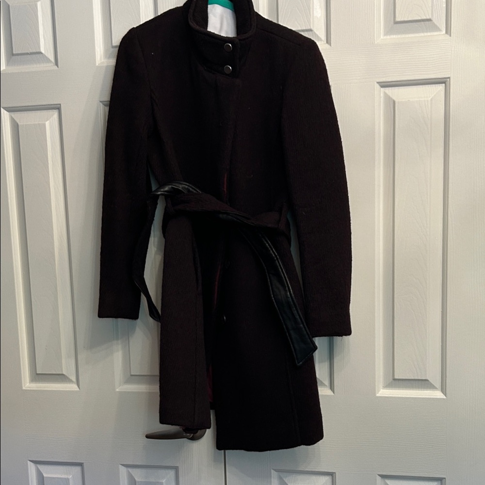 Stylish deep plum Coat with Belt, Johnston and Murphy